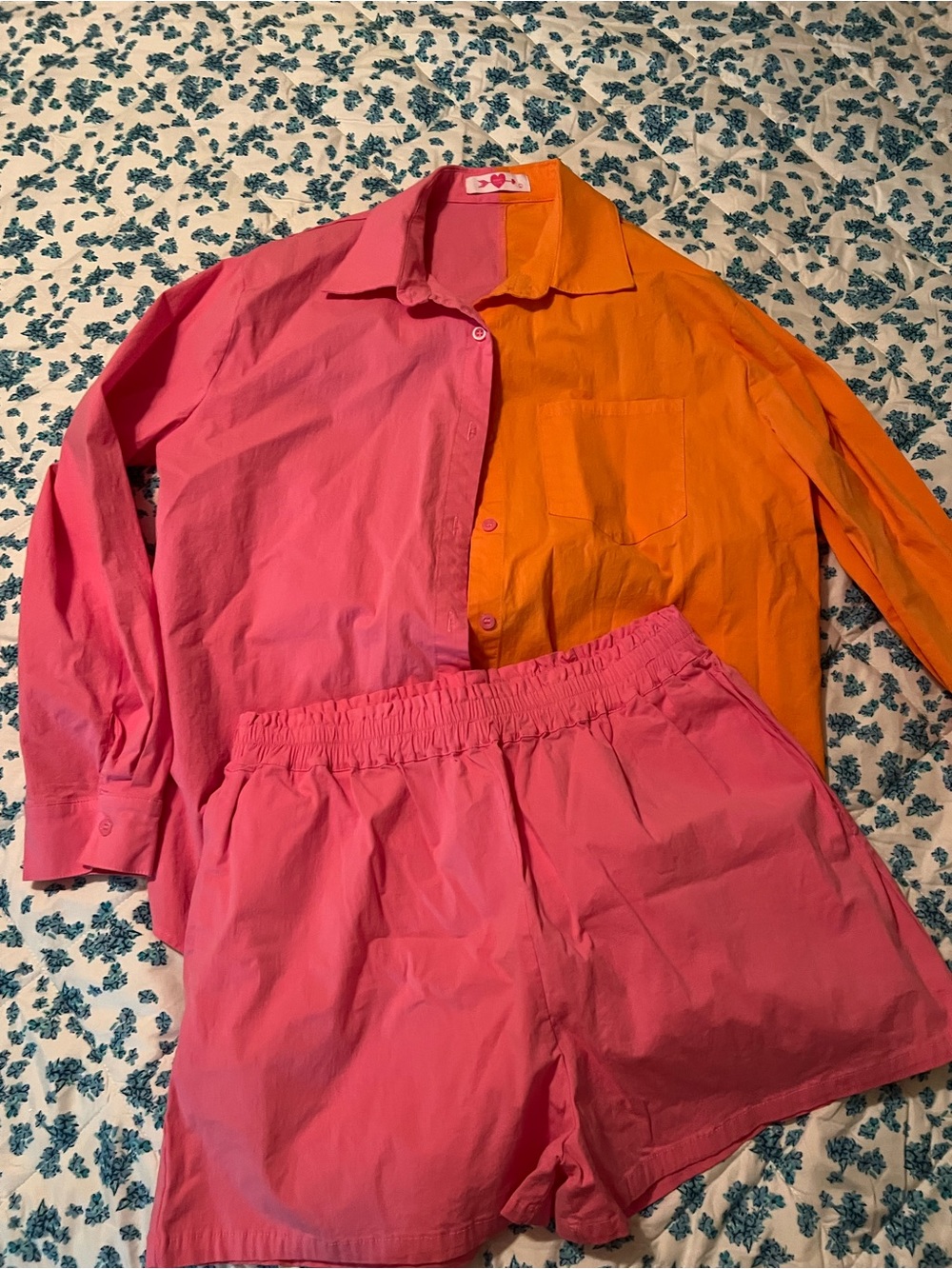 Buddy Love Pink and Orange Colorblock Button-Down Shirt